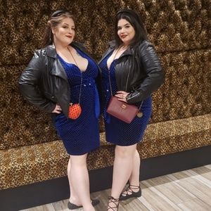 Forever 21 Plus Blue Velvet Studded V Neck Dress